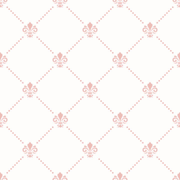 Seamless vector pink pattern. Modern geometric ornament with royal lilies. Classic background