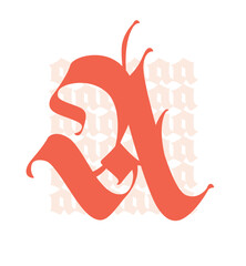 Letter A, in the Gothic style. Vector. Alphabet. The symbol is isolated on a white background. Calligraphy and lettering. Medieval Latin letter. Logo for the company. Monogram. Elegant font for tattoo