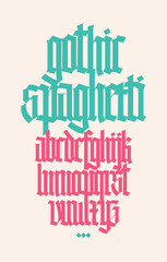 Gothic font from Latin letters. Vector. English alphabet. Medieval European style. European alphabet 9-16th century. Romano-Germanic letters. Symbols for monogram and design.