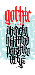 Gothic, display English font. Vector. Medieval Latin letters. Classic design. Old European style. Calligraphy and lettering. Lowercase letters for logos, labels and tattoos.
