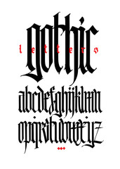 Gothic, display English alphabet. Vector. Medieval Latin letters. Classic old European style. Calligraphy and lettering. Lowercase letters for logos, labels and tattoos.