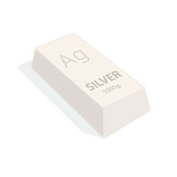 Ingot of silver. Vector. An illustration of a valuable metal weighing 1 kilogram. Silver ingot 99 percent. Icon for banking website or investment app. Financial instrument of savings.