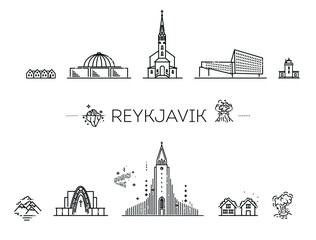 Reykjavik detailed monuments. Vector illustration - obrazy, fototapety, plakaty