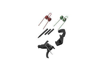 Gun trigger. Shock trigger for gun isolate on white back. Repair spare part.