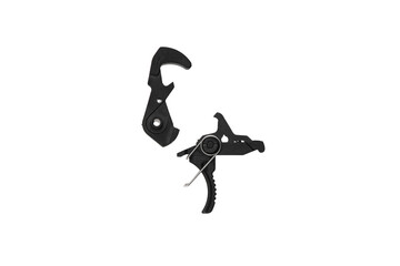 Gun trigger. Shock trigger for gun isolate on white back. Repair spare part.