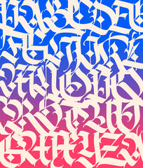 Pattern of Latin letters. English alphabet. Medieval european style ornament. European alphabet 9-16 century. Ramano-Germanic letters. Beautiful composition and pattern for design.