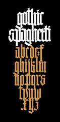 Obraz premium Gothic, English alphabet. Font for tattoo, personal and commercial purposes. Elements are isolated on a black background. Calligraphy and lettering. Individual letters.