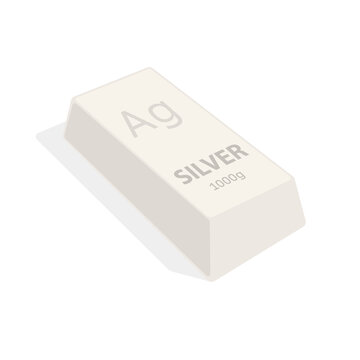 Ingot of silver.  An illustration of a valuable metal weighing 1 kilogram. Silver ingot 99 percent. Icon for banking website or investment app. Financial instrument of savings.