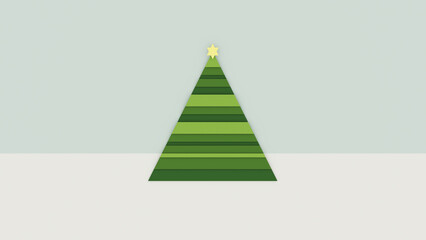 Abstract Christmas Tree with The Star of Bethlehem Symbol Made out of Green Triangles with Pastel Blue Grey Sky and Winter Snow Festive Symbol 3d illustration render