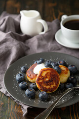 Cottage cheese pancakes with fresh blueberries