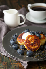 Cottage cheese pancakes with fresh blueberries