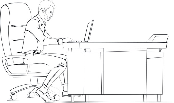 man working on laptop at desk clip art preview