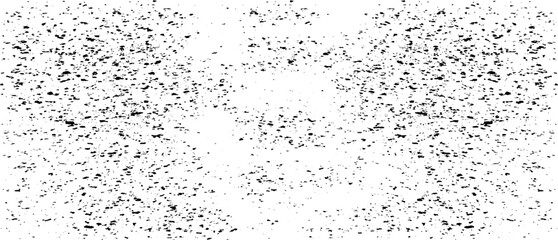 Small uneven spots and particles of debris. Abstract vector texture. Distressed background. Grunge snow and rain overlay with fine grains isolated on white background. Vector illustration. EPS10.