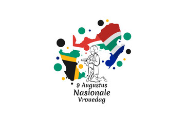 Translation: August 9. National Women's Day. National Women's Day (Nasionale Vrouedag) National day of South Africa Vector illustration. Suitable for greeting card, poster and banner.