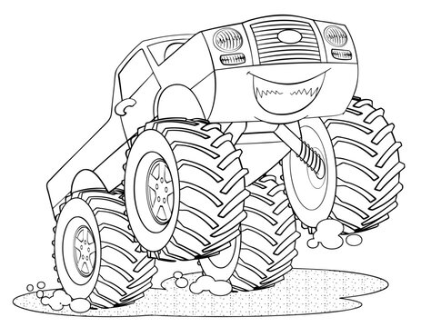 Cartoon monster truck for coloring page.	