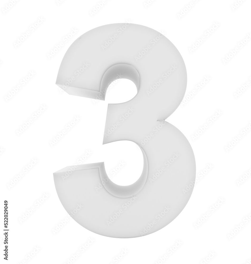 Aufkleber number 3 3d white isolated on white - 3d rendering