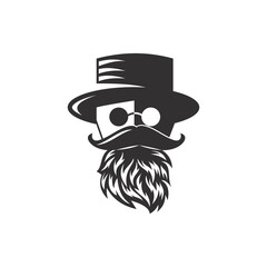The face of an old man with glasses, a black hat, with a beard and mustache logo design.