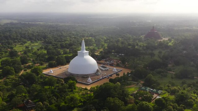 Aerial drone of Buddhist stupa temple in Anuradhapura - Sri Lanka.