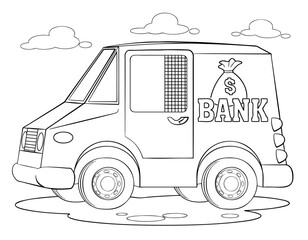 Cartoon bank armored car for coloring page.