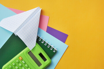 school stationery on a yellow background