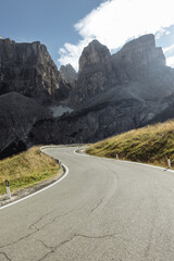 Lonely mountain road in the Italian Dolomites