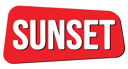SUNSET text on red trapeze stamp sign.