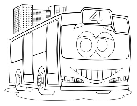 Cartoon city bus for coloring page.	