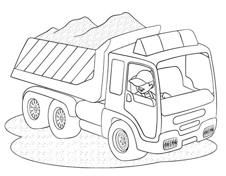 Cartoon dump truck for coloring page.	