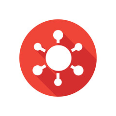 Connection network flat icon, round button, long shadow style.