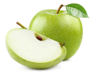 Delicious green apples, isolated on white background
