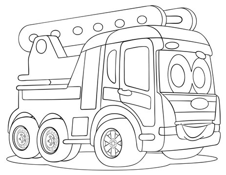 Cartoon fire truck for coloring page.	