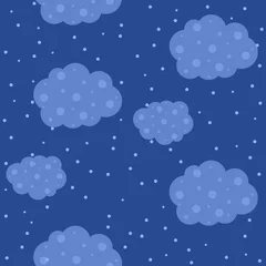 Fototapete seamless illustration blue clouds and stars on a blue background, wrapping paper, print for children's clothes and fabric. Printing on books, notebooks. © Kseniia