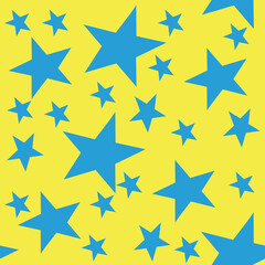 seamless illustration blue star on yellow background. Ukrainian background, Printing on dishes, bedding, napkins, paper wrapping, prints on clothes and fabrics, notepads.