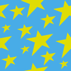seamless star illustration on blue background. Printing on dishes, bedding, napkins, paper wrapping, prints on clothes and fabrics, notepads.