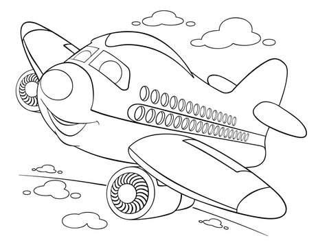 recommend clip art: Cartoon airliner for coloring page.	