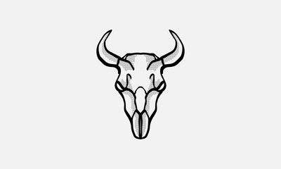 bull skull vector art outline illustration