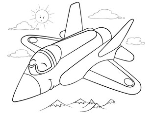 Cartoon jet fighter for coloring page.	