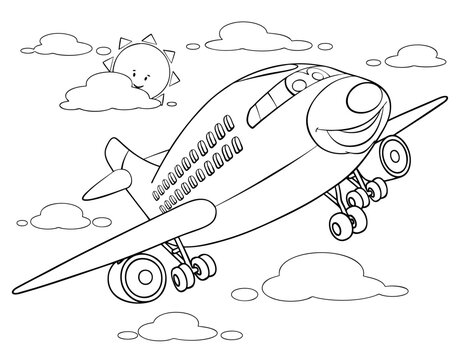 Cartoon airliner for coloring page.	