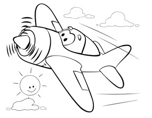 Fototapeta premium Cartoon plane for coloring page. 
