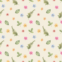 Cute watercolor floral pattern collection. Backgrounds with flowers and leaves. Textures for fabric, textile, wallpaper, decor