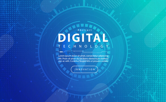 Digital technology banner blue green background concept, world map compass technology, abstract tech, innovation future data, internet network, Ai big data, lines dots connection, illustration vector