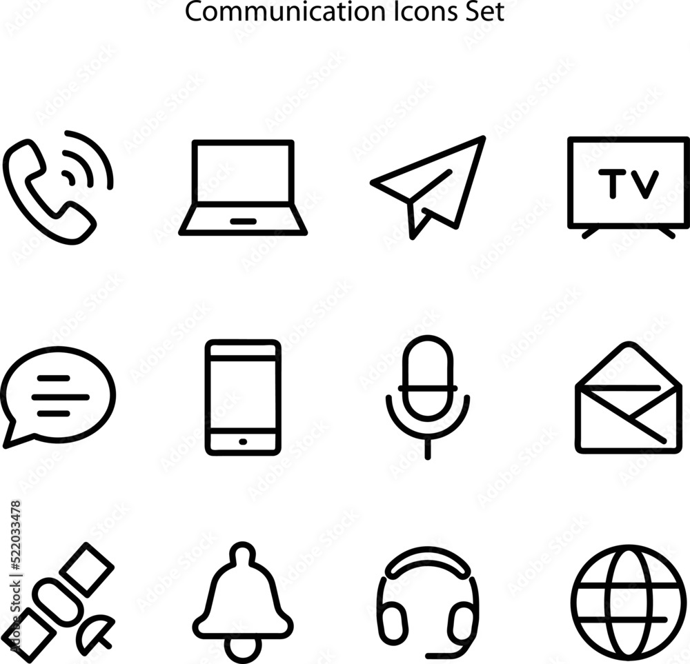 Poster communication icons isolated on white background with outline style , communication buttons for ui, 