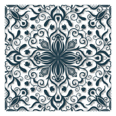 Traditional ornate portuguese tiles azulejos. Vintage pattern for textile design. Geometric mosaic, majolica.