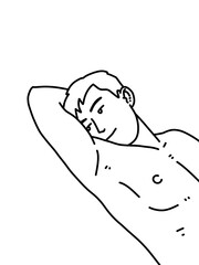 black and white of cute man cartoon for coloring