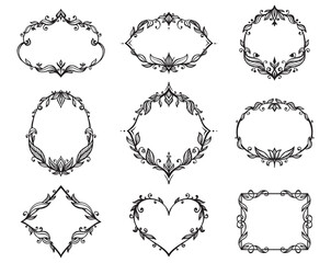 Collection of beautiful vector hand drawn frames for design invitations, greeting cards, menu