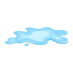 Water puddle, liquid cartoon style. Drop isolated on white background. Blue split, splash on floor. Vector illustration