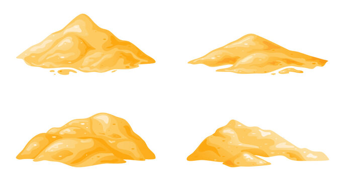 Sand pile, heap, sandy dune isolated on white background. Decorative design element of manufacturing material. Cartoon vector illustration