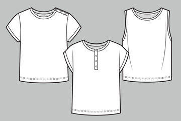Childrens t-shirt blank template. Technical sketch tee shirt