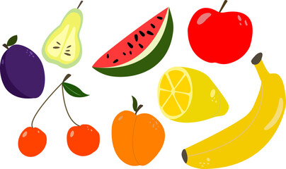 summer ripe fruits bright set