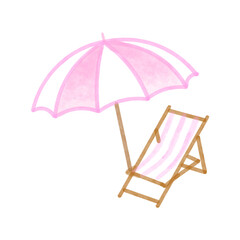 beach umbrella and chair watercolor painting